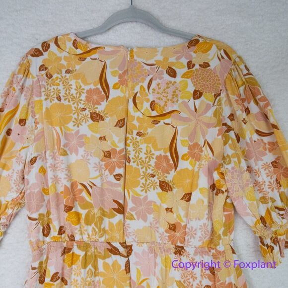 Lost + Wander‎ Sorrento Yellow Multi Floral Print Tiered Mini Dress, size L - Picture 11 of 16